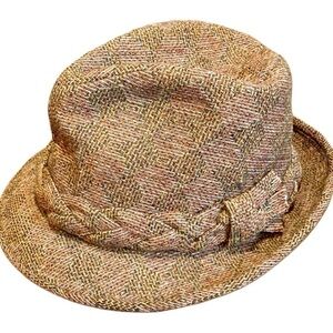 Dobbs vintage tweed Fedora Hat Unisex with braided band in brown rust color sz S